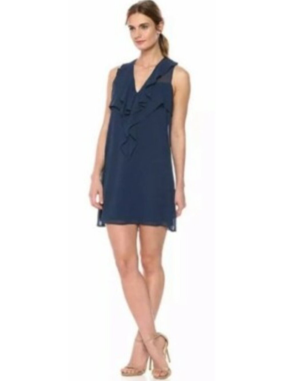 BCBGeneration Dark Navy Ruffle Sleeveless Party Dress Medium